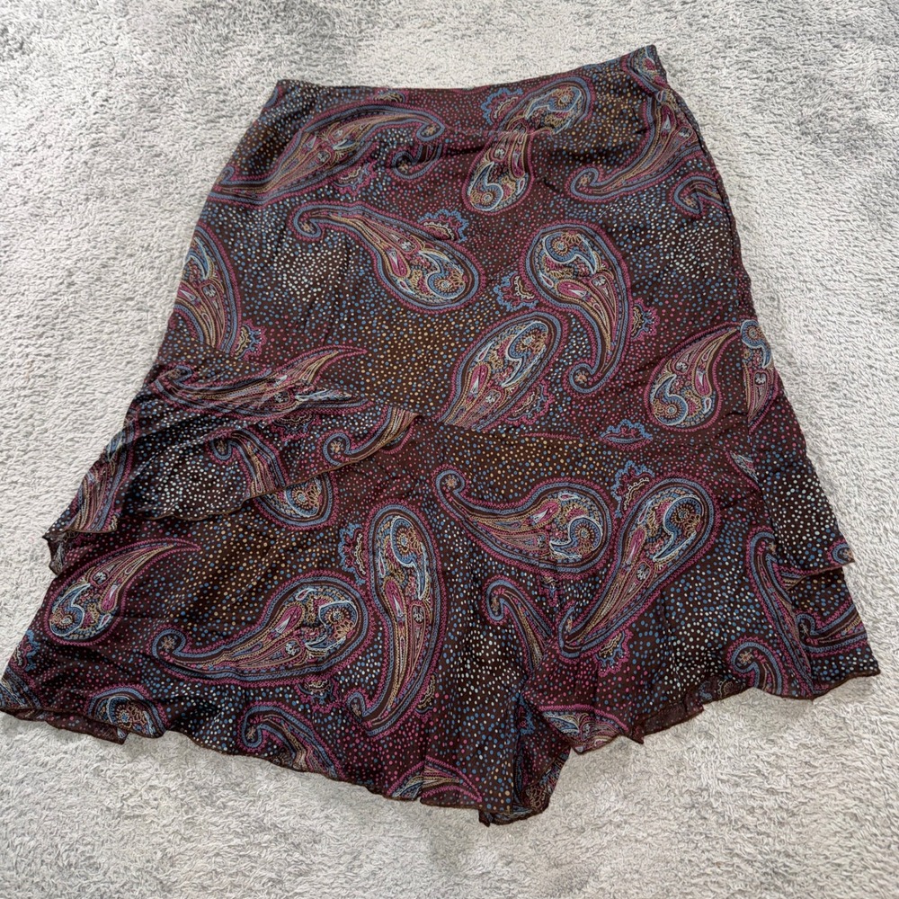 Style & Co. Woman Skirt 16W Brown Paisley Ruffle High Low Hem Plus Size